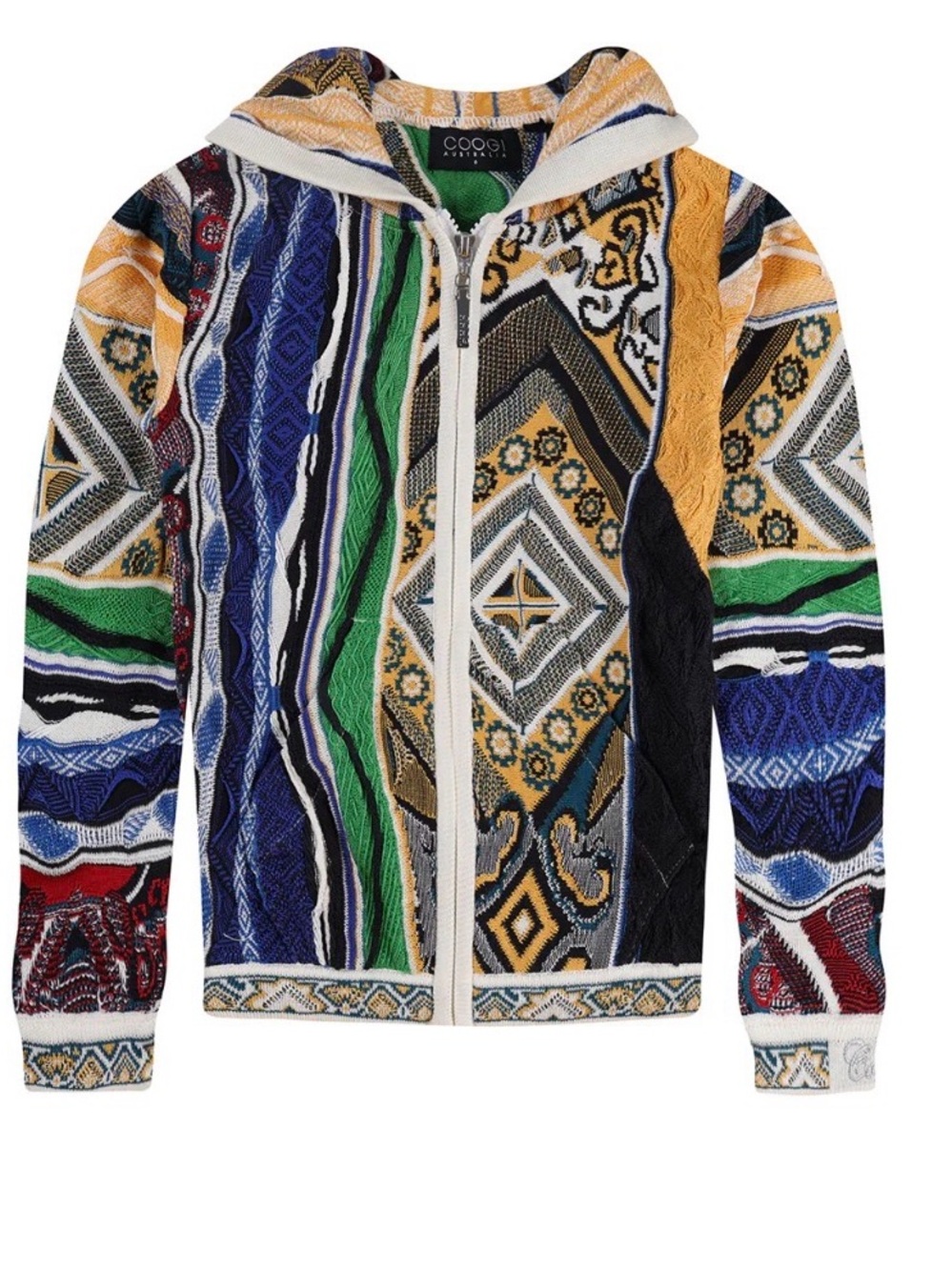 COOGI OG Multicolor Patterned Cotton Knitted Zip-Up Hoody Jacket Large